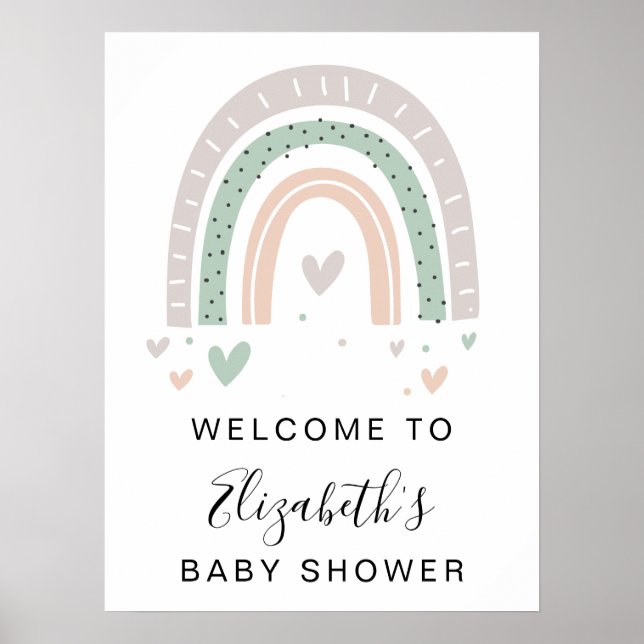 Póster Bienvenidos a Baby Shower del Boho Rainbow Sage (Frente)