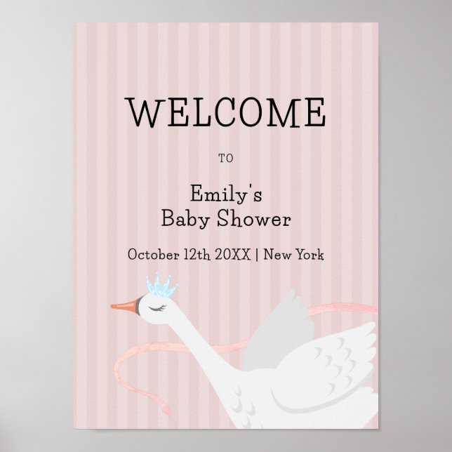 Póster Bienvenidos a Baby Shower del Cisne de Princesa Ro (Frente)