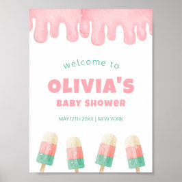 Póster Bienvenidos a Baby Shower del Crema de Hielo Rosa