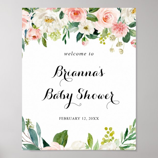 Póster Bienvenidos a Baby Shower del Foliage Verde Floral (Frente)