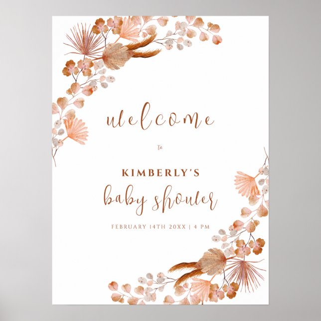 Póster Bienvenidos a Baby Shower del Neutrflower Boho (Frente)