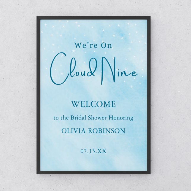 Póster Bienvenidos a Baby Shower Dreamy Blue en Cloud 9 (We're On Cloud 9 Dreamy Blue Boy Baby Shower Welcome Sign )