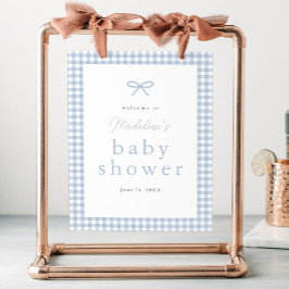 Póster Bienvenidos a Baby Shower Dusty Blue Gingham Boys