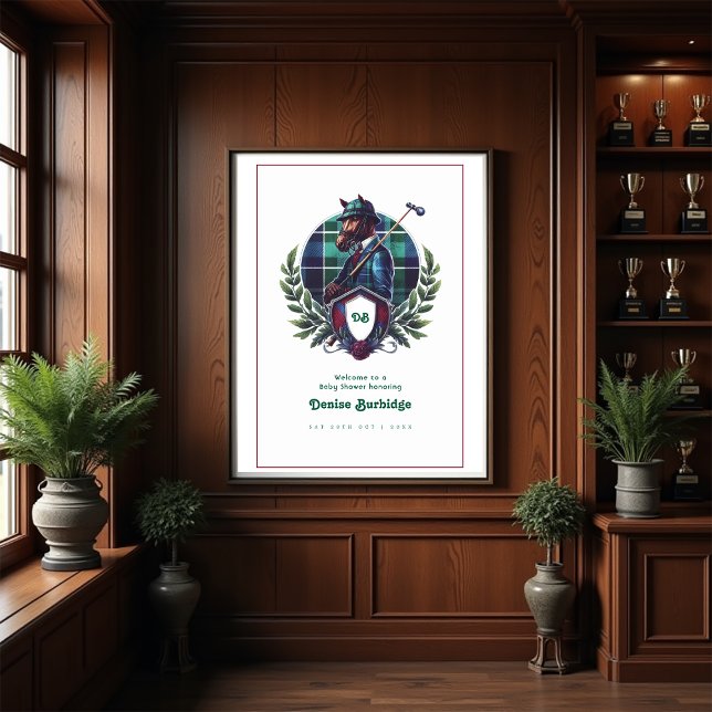 Póster Bienvenidos a Baby Shower Ecuestre Preppy (Preppy Equestrian Baby Shower Welcome Poster)