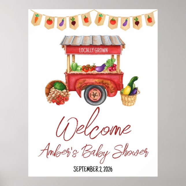 Póster Bienvenidos a Baby Shower, el mercado de agriculto (Frente)