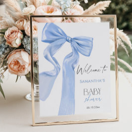 Póster Bienvenidos a Baby Shower Elegante Blue Bow Coquet