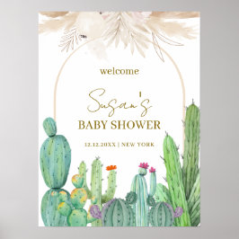 Póster Bienvenidos a Baby Shower Elegante Boho Cactus Arc