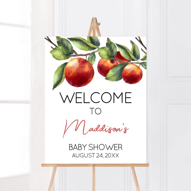 Póster Bienvenidos a Baby Shower en Apple of Our Eye (Red Apple Baby Shower Welcome Sign)