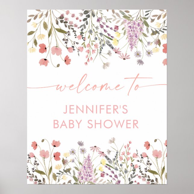 Póster Bienvenidos A Baby Shower En Bloom Boho Wildflower (Frente)