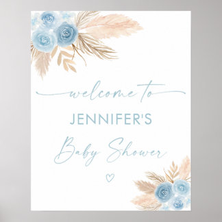 Póster Bienvenidos a Baby Shower en Boho Blue Pampas Gras