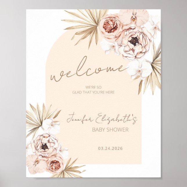 Póster Bienvenidos a Baby Shower en Boho Pampas Grass (Frente)