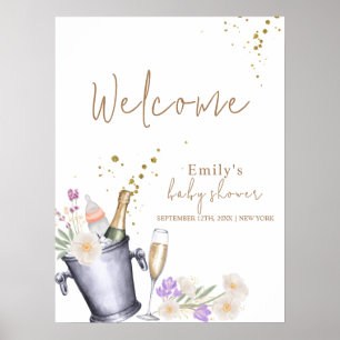 Póster Bienvenidos a Baby Shower en botella de champán el