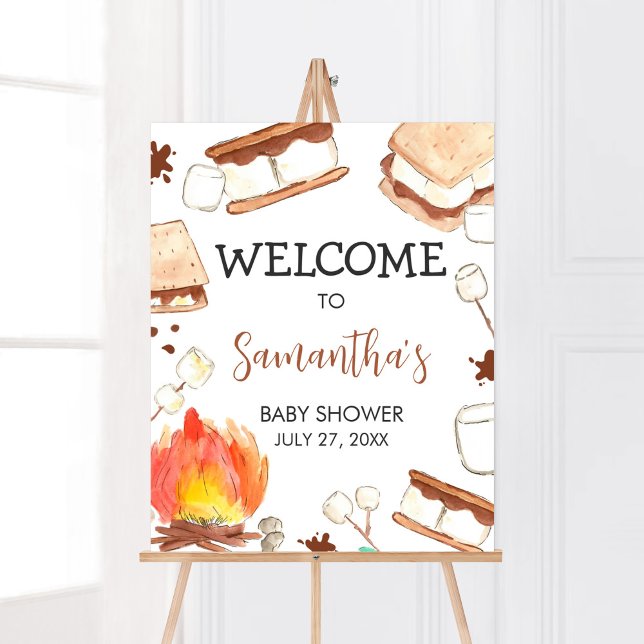 Póster Bienvenidos a Baby Shower en Camping de S'mores (Smore Fun Baby Shower Welcome Sign)