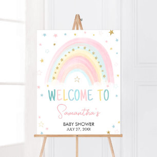 Póster Bienvenidos a Baby Shower en el arco iris de Paste