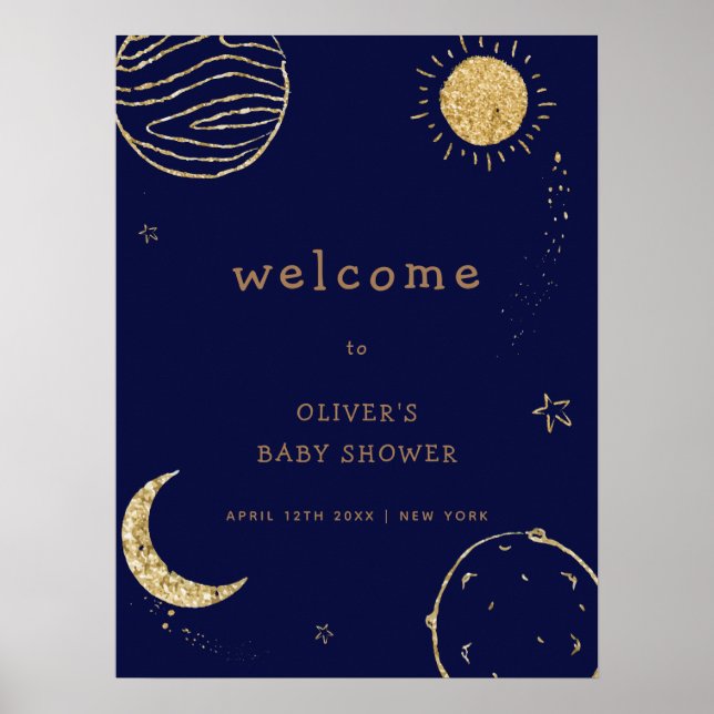 Póster Bienvenidos a Baby Shower en el espacio exterior d (Frente)