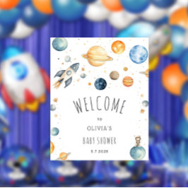 Póster Bienvenidos a Baby Shower en el espacio ultraterre