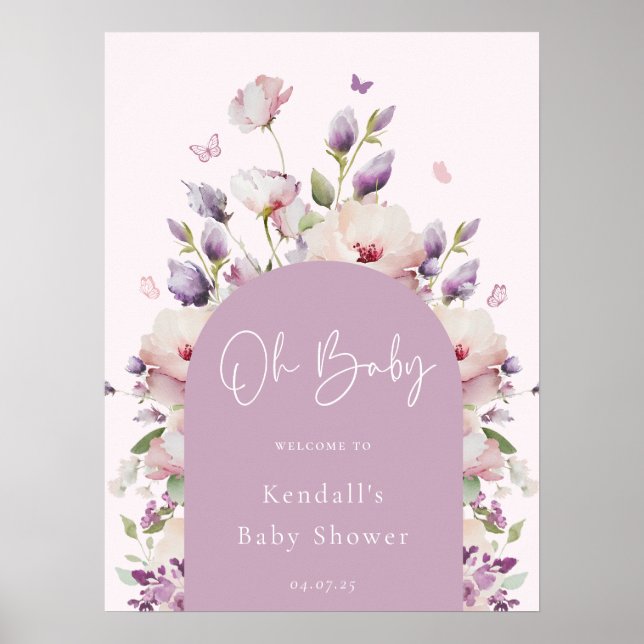 Póster Bienvenidos a Baby Shower en el jardín de mariposa (Frente)