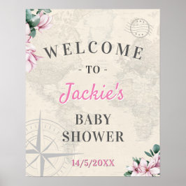 Póster Bienvenidos a Baby Shower en el Mapa Mundial de Vi