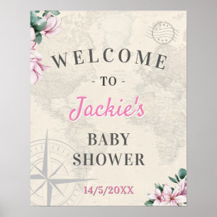 Póster Bienvenidos a Baby Shower en el Mapa Mundial de Vi