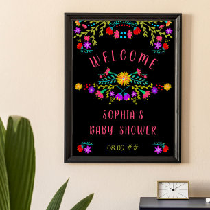 Póster Bienvenidos a Baby Shower en Fiesta Floral Mexican