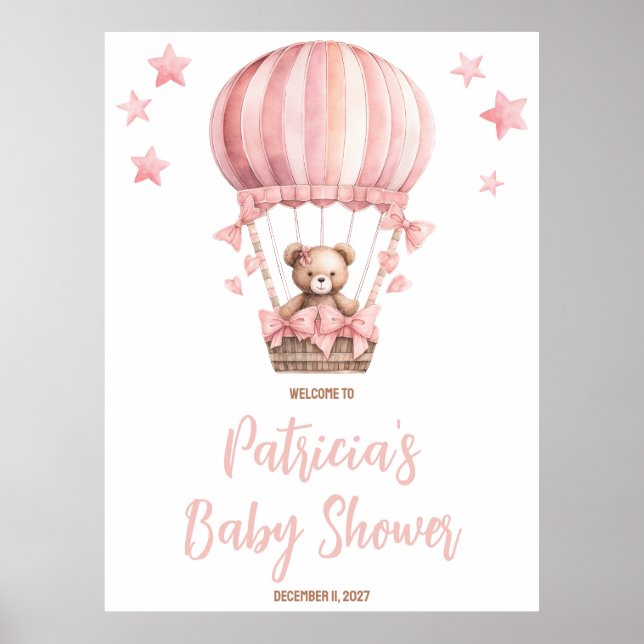 Póster Bienvenidos a Baby Shower en globo aerostático con (Frente)