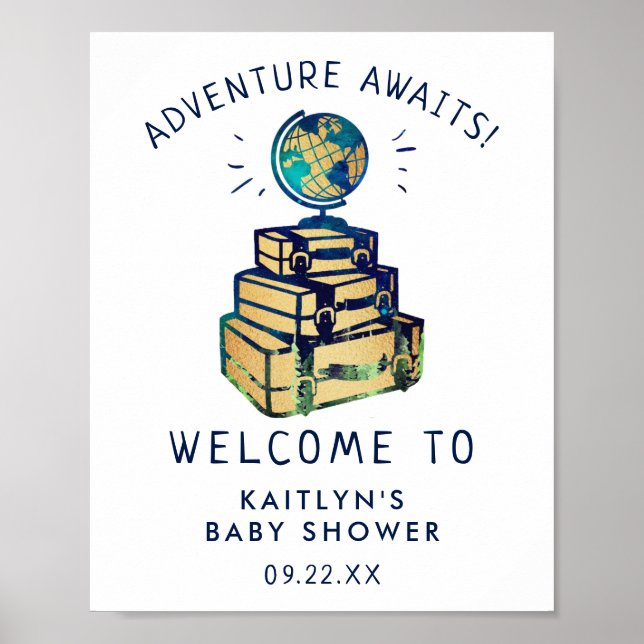 Póster Bienvenidos a Baby Shower en Modern Adventure Trav (Frente)