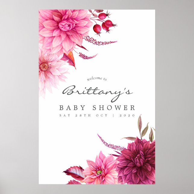 Póster Bienvenidos a Baby Shower en otoño de Borgoña y Ru (Frente)