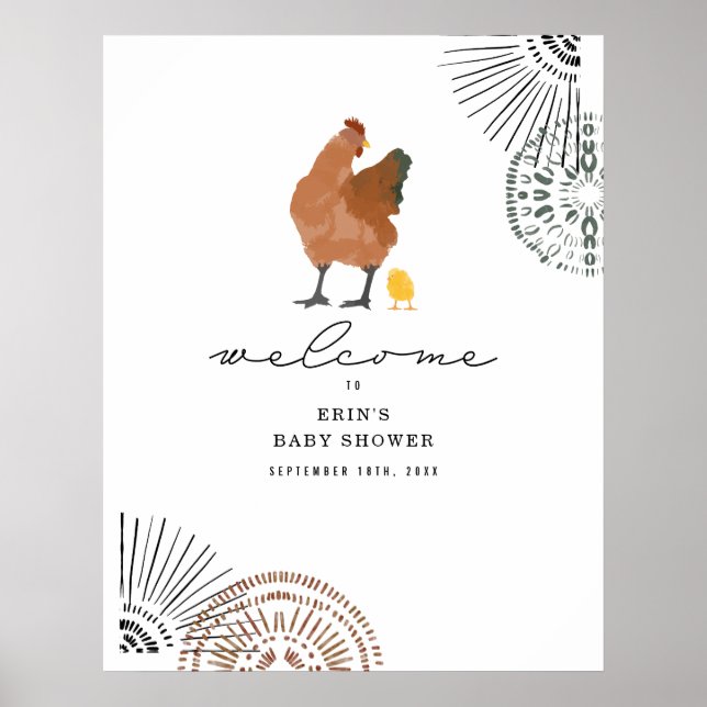 Póster Bienvenidos a Baby Shower en pollo (Frente)