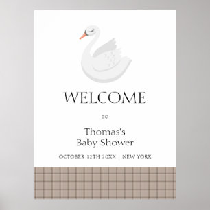 Póster Bienvenidos a Baby Shower en Swan Moderno Plaid Gi