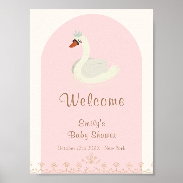 Póster Bienvenidos a Baby Shower en Swan, Princesa de Boh (Frente)