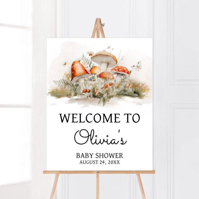 Póster Bienvenidos a Baby Shower Enchroom Forest (Enchanted Mushroom Baby Shower Welcome Sign)