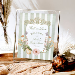 Póster Bienvenidos a Baby Shower Fall in Love Floral Vint