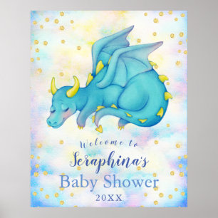 Póster Bienvenidos a Baby Shower Fantasy Boys Blue Dragon