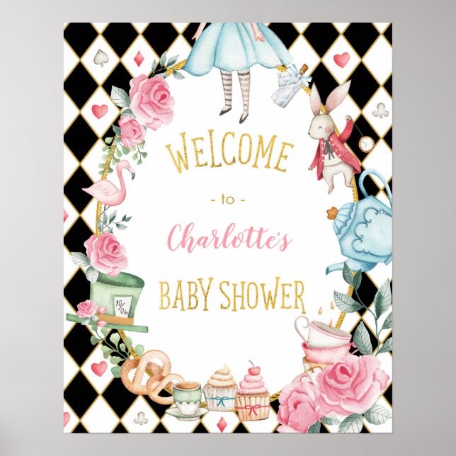 Póster Bienvenidos a Baby Shower, Fiesta de té de Maravil (Frente)