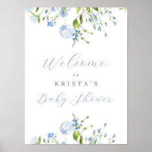 Póster Bienvenidos a Baby Shower Floral Azul claro