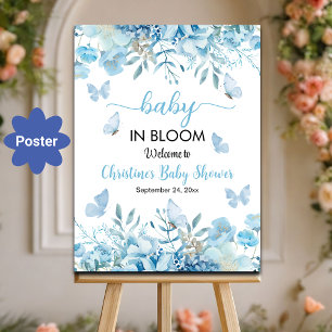 Póster Bienvenidos a Baby Shower Floral Azul en Bloom