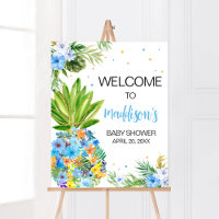 Bienvenidos a Baby Shower Floral Blue Pineapple