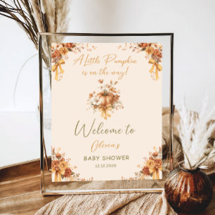 Póster Bienvenidos a Baby Shower Floral Boho Pumpkin Bow