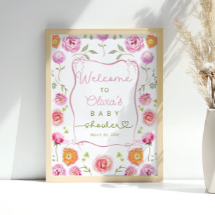 Póster Bienvenidos a Baby Shower Floral Cute