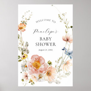Póster Bienvenidos a Baby Shower Floral rosa suave