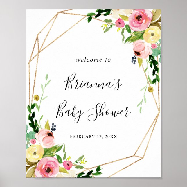 Póster Bienvenidos a Baby Shower Geometric Gold Tropical  (Frente)