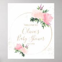 Bienvenidos a Baby Shower Gold Pink Floral