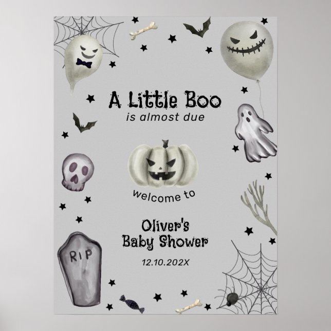 Póster Bienvenidos a Baby Shower Gray Modern Little Boo G (Frente)