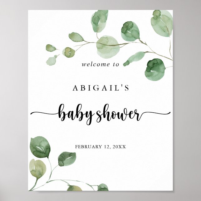 Póster Bienvenidos a Baby Shower Green Delight Eucalyptus (Frente)