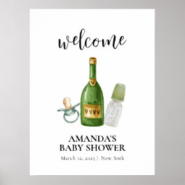 Póster Bienvenidos a Baby Shower Green Minimal Poppin Cha