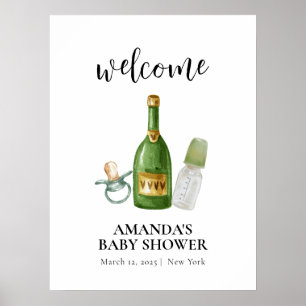 Póster Bienvenidos a Baby Shower Green Minimal Poppin Cha