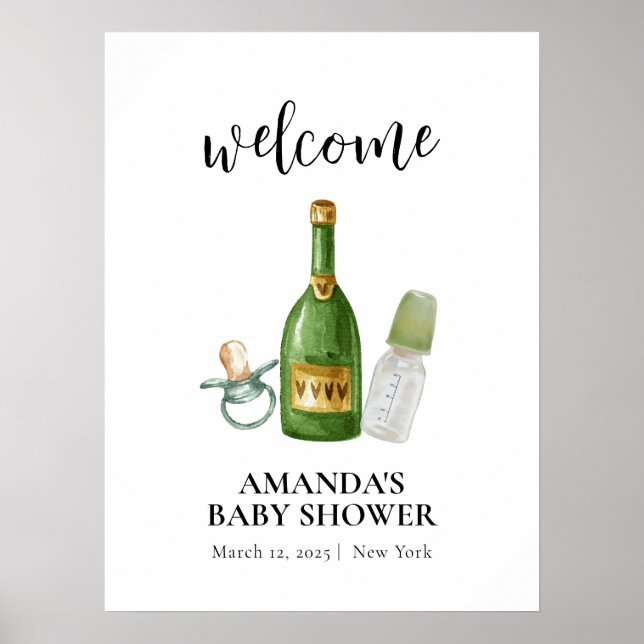 Póster Bienvenidos a Baby Shower Green Minimal Poppin Cha (Frente)