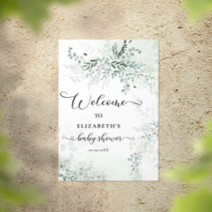 Póster Bienvenidos a Baby Shower Greenery Watercolor Euca