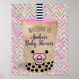 Póster Bienvenidos a Baby Shower inspirado en el té Boba
