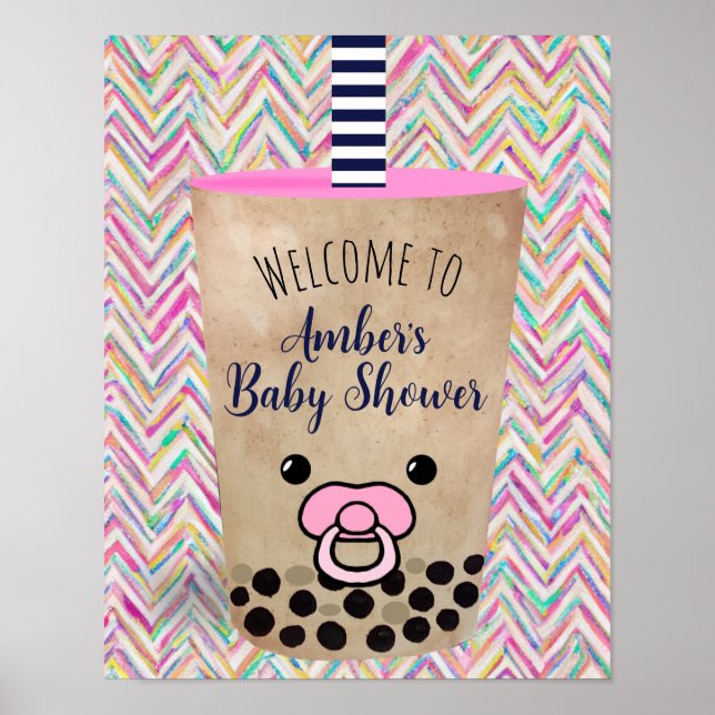 Póster Bienvenidos a Baby Shower inspirado en el té Boba  (Frente)